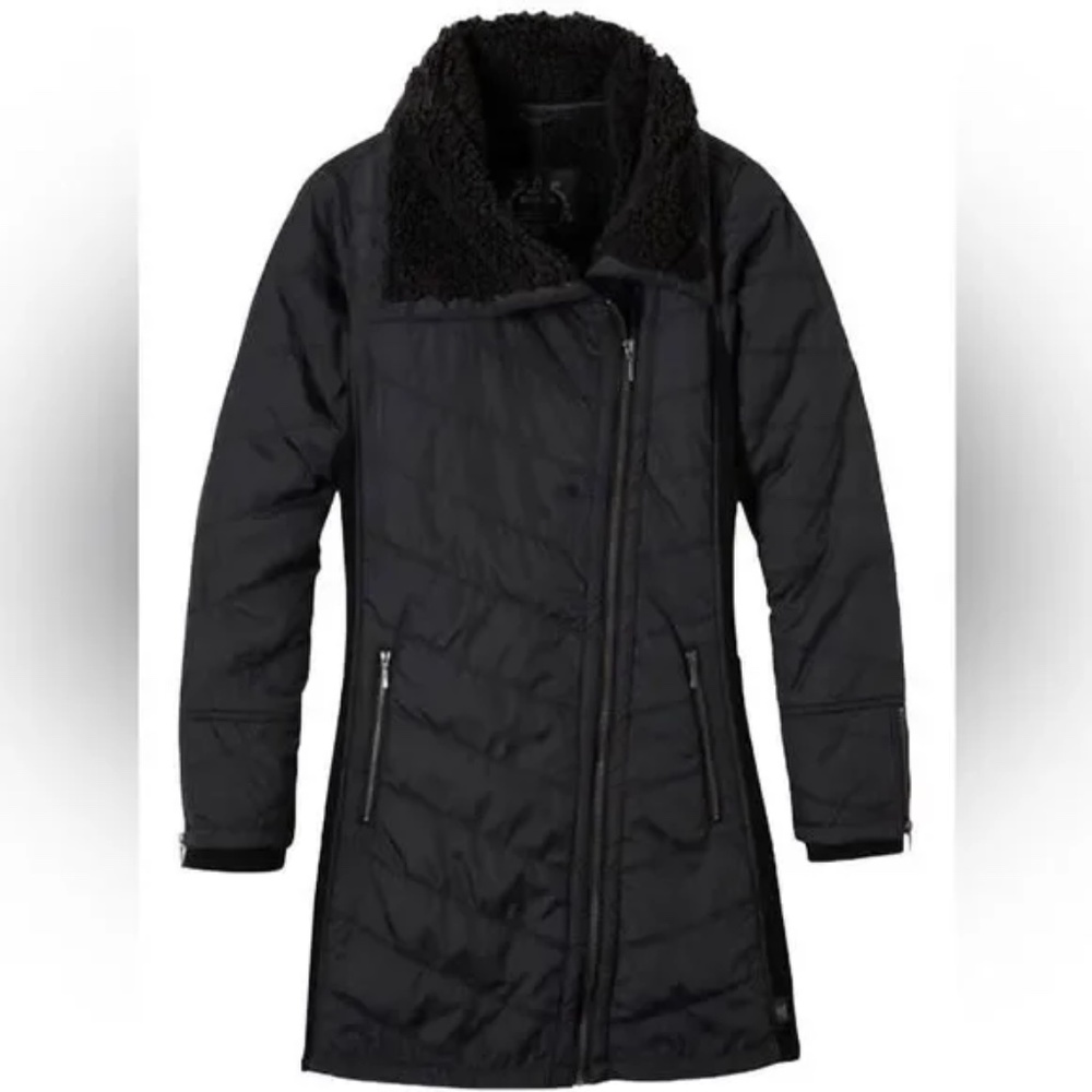 PRANA Diva Long Sherpa Jacket Coat Black Women’s Size XSmall